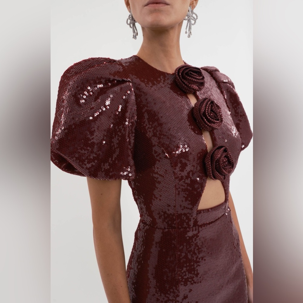 Rebecca Vallance Zelda puff-sleeve sequined mini dress burgundy - Picture 3 of 12